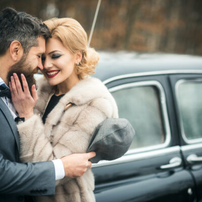 Just,Married,Couple,At,The,Black,Retro,Car,On,Their Just,Married,Couple,At,The,Black,Retro,Car,On,Their